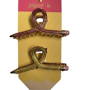 Piper K Rhinestone Pencil Shaped Metal Claw Hair Clips New With Tags